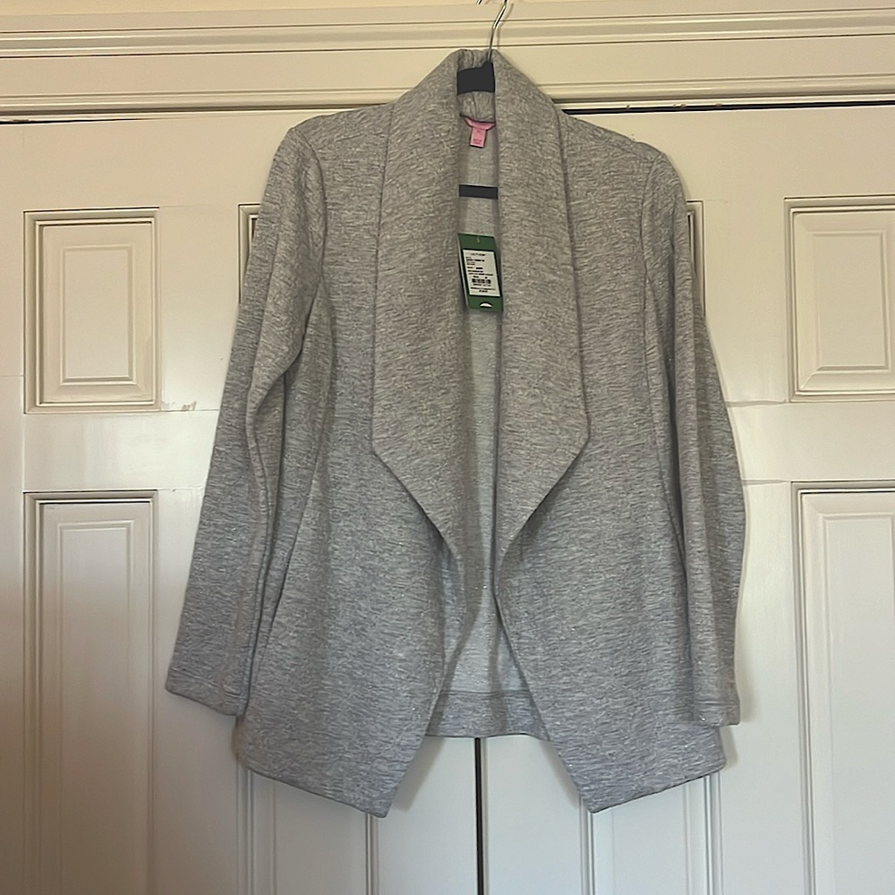 NWT LILLY PULITZER BREA WRAP IN HEATHERED GRAY LUREX MIZNER JACQUARD SIZE MEDIUM
